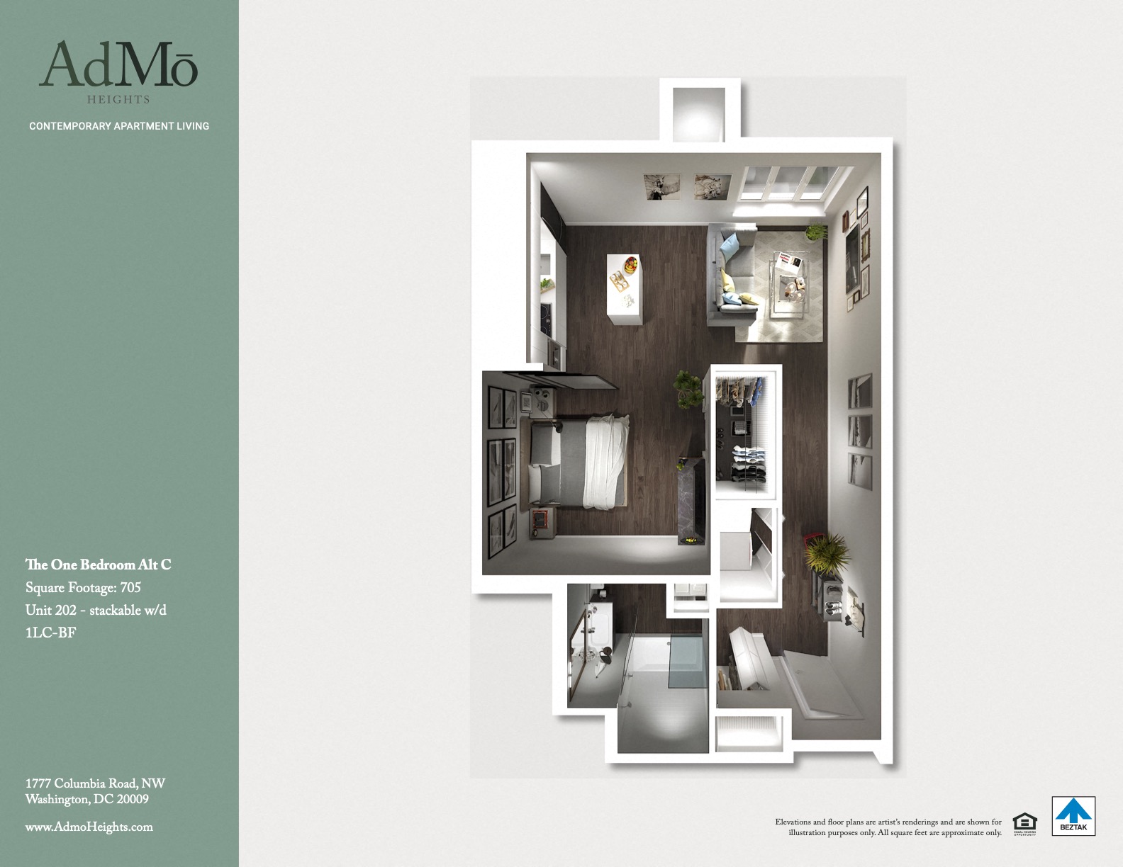 Floor plan for 1 bed, 1 bath, 813 sqft